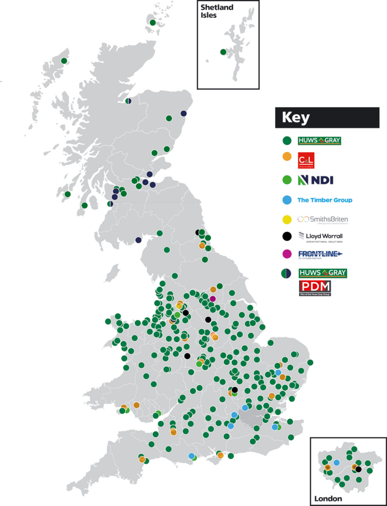 Map of Huws Gray Group Locations